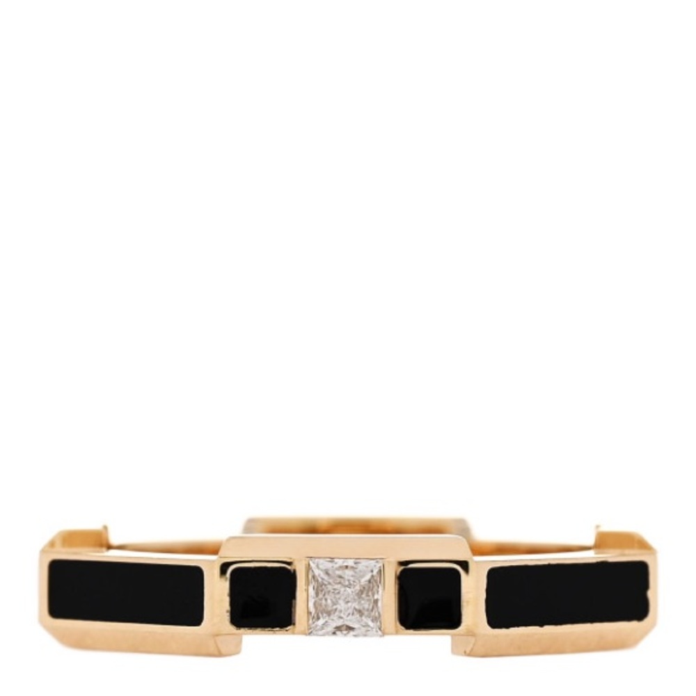 GUCCI 18K Yellow Gold Diamond Enamel Link to Love Ring size 10 Black